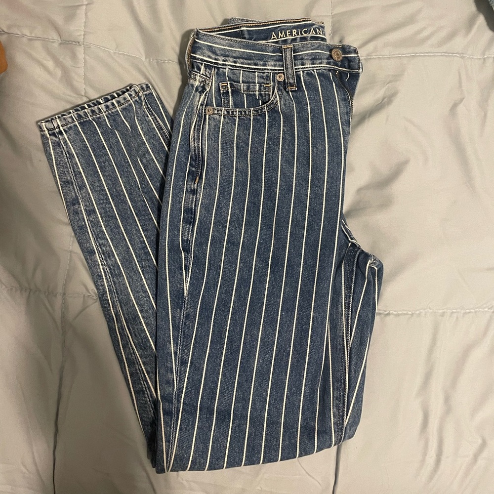 American eagle striped mom jean